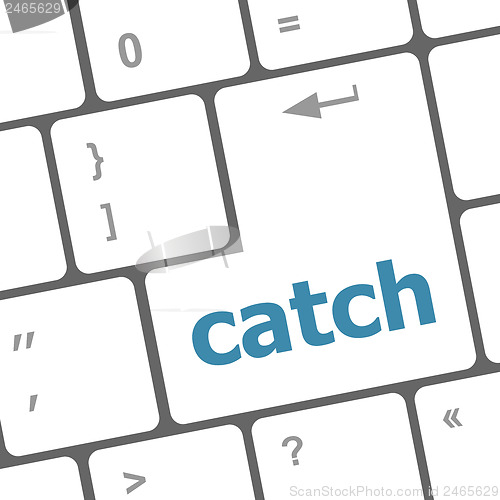 Image of catch word on keyboard key, notebook computer button