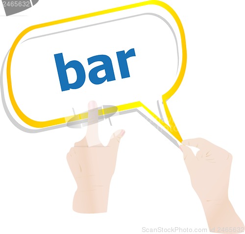 Image of hands push word bar on speech bubbles