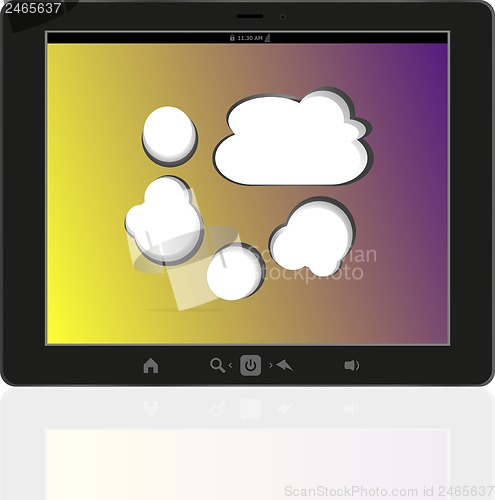 Image of speech bubble on black tablet pc social, network concept