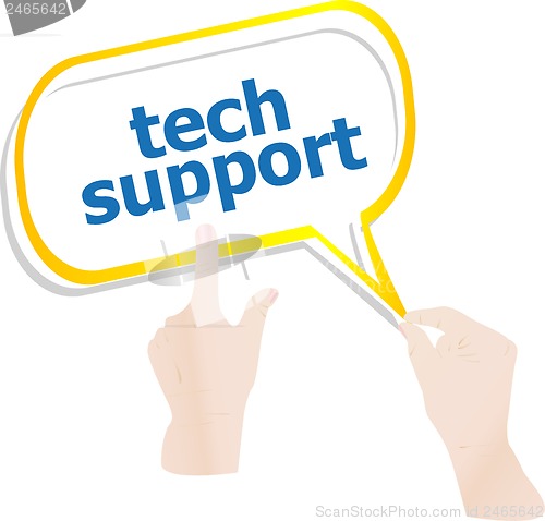 Image of hands holding abstract cloud with tech support word