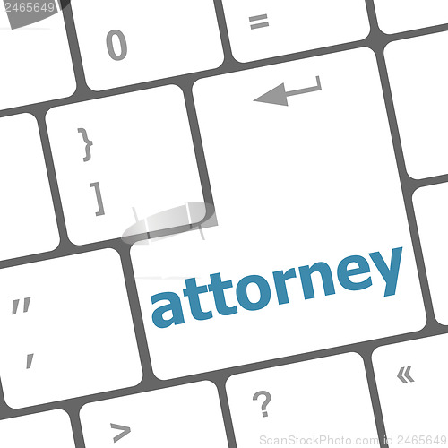 Image of attorney word on keyboard key, notebook computer