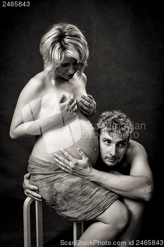 Image of Loving happy couple, pregnant woman with her husband