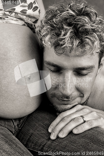 Image of Loving happy couple, pregnant woman with her husband