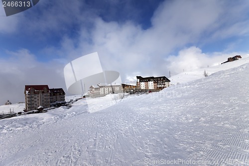 Image of Houses and hotels on ski resort, view from ski slope
