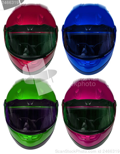 Image of Motorcycle helmets on a white background. Collage 