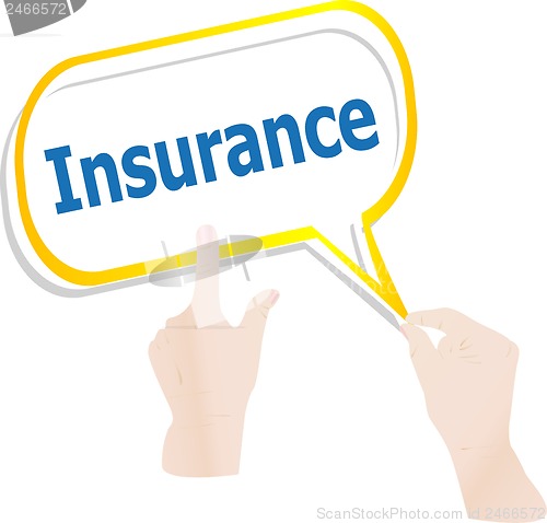 Image of hands holding abstract cloud with insurance word