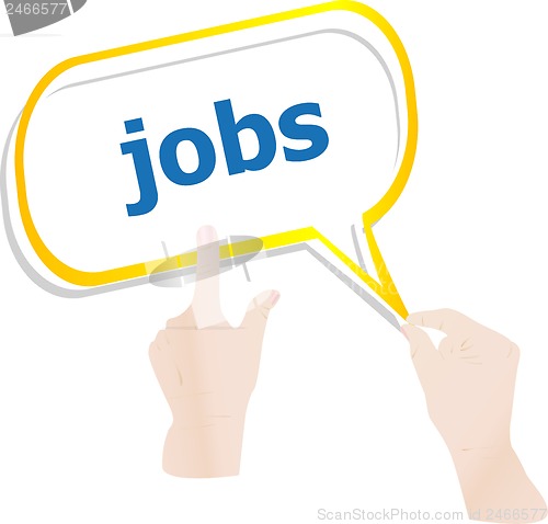 Image of hands holding abstract cloud with jobs word