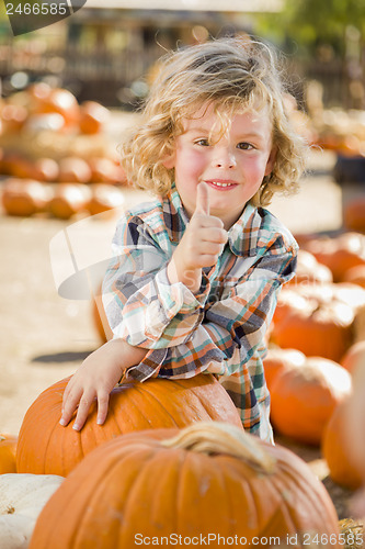 Image of Little Boy Gives Thumbs Up  at Pumpkin Patch
