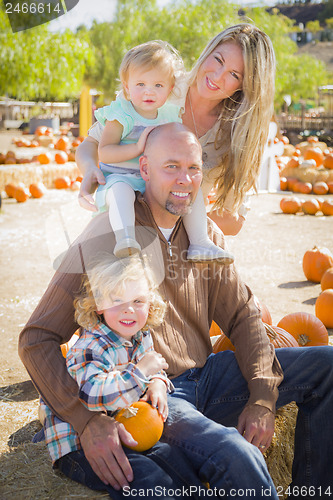 Image of Attractive Family Portrait at the Pumpkin Patch
