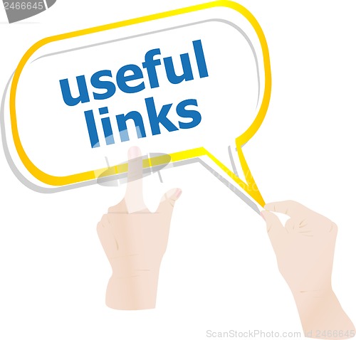 Image of hands holding abstract cloud with useful links word
