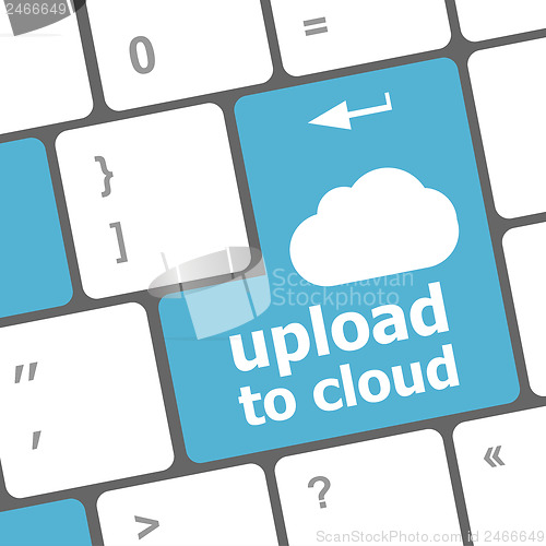 Image of upload to cloud, computer keyboard for cloud computing