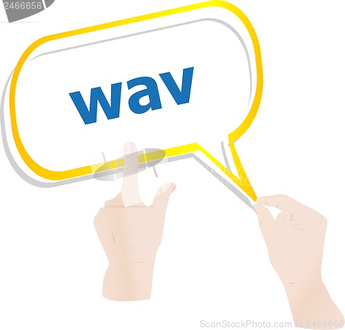 Image of hands push word wav on speech bubbles