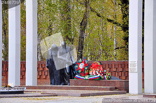 Image of Monument Grieving mother and the young soldier. Tyumen.