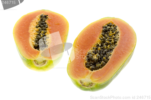 Image of Two halves of a papaya

