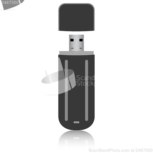 Image of Black flash drive isolated on the white background. Vector illus