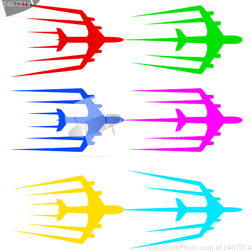 Image of Flying airplane  stylized vector illustration.  Airliner, jet.