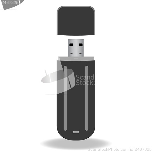 Image of Black flash drive isolated on the white background. Vector illus