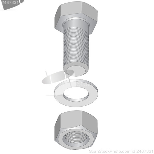 Image of Stainless steel bolt and nut. Vector illustration.