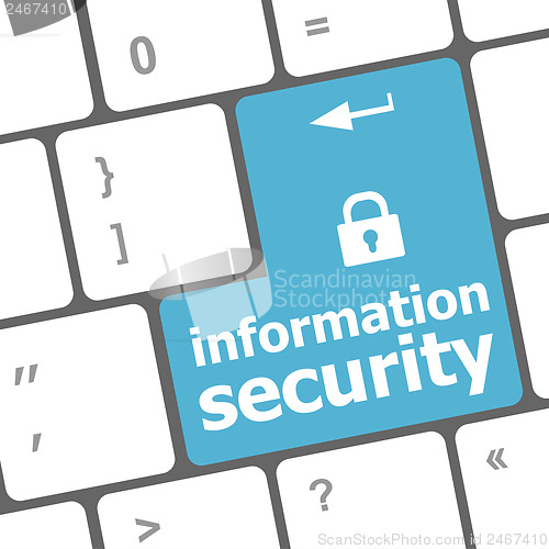 Image of Privacy concept: computer keyboard with Closed Padlock icon and word Information Security on enter button