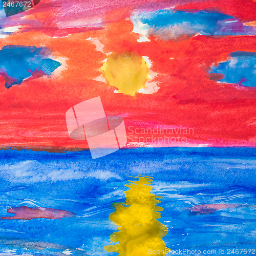 Image of Watercolor Sea And Red Sunset