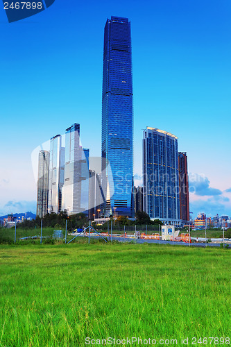 Image of modern building at sunset, hongkong