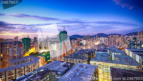 Image of sunset in downtown area, hong kong