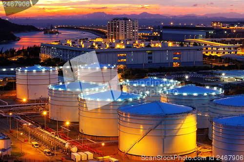 Image of Oil tanks at sunset