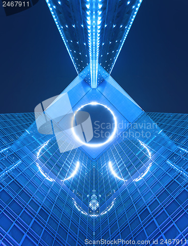 Image of office building at night in blue