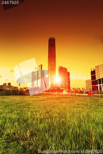 Image of modern building at sunset, hongkong