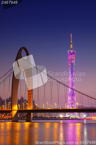 Image of Zhujiang River and modern building of financial district at nigh