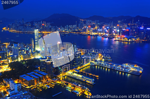 Image of Aerial view of Hong Kong harbor from Kowloon island 
