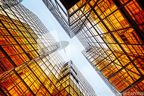 Image of modern blue glass wall of office building 