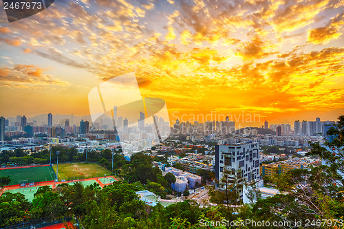 Image of Hong Kong modern city at sunset