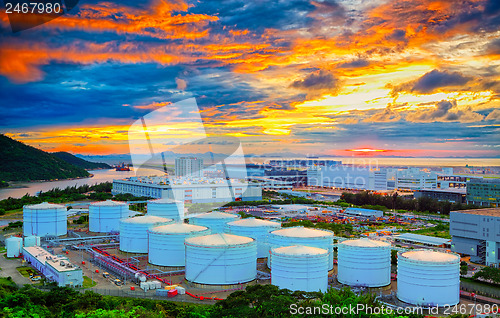 Image of Oil tanks at sunset