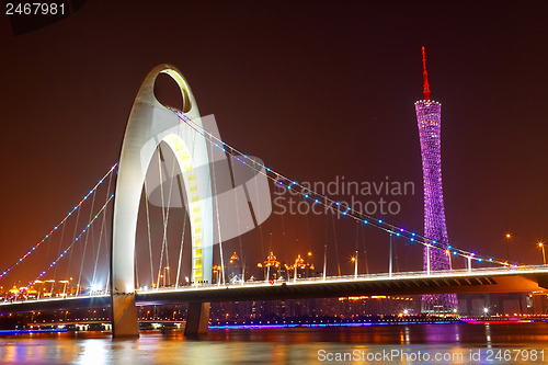 Image of Zhujiang River and modern building of financial district at nigh