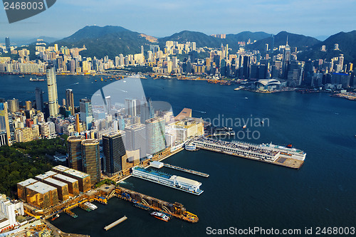 Image of Aerial view of Hong Kong harbor from Kowloon island 