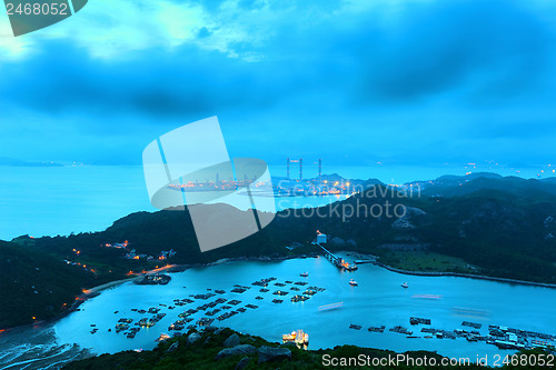 Image of Landscape. Sunset over the mountains and the sea               