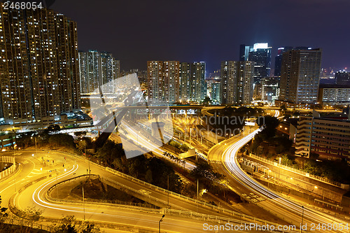 Image of highway and traffic at night, hongkong