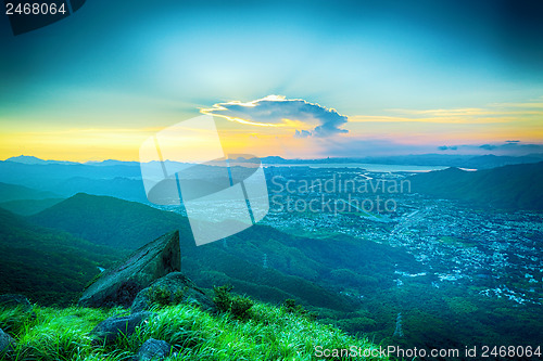 Image of hong kong sunrise on mountain 