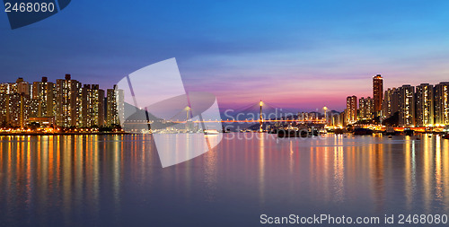 Image of sunset at downtown city, tsuen wan