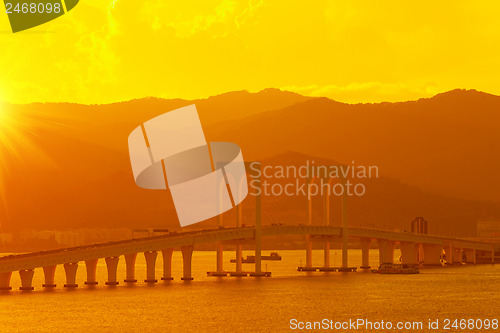 Image of bridge at sunset, macau