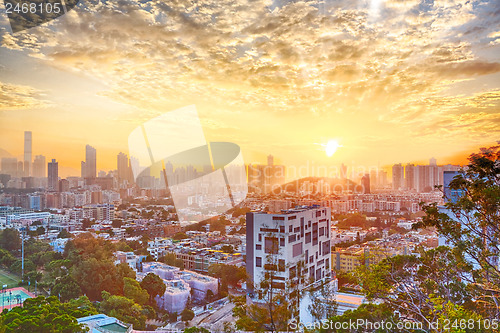 Image of Hong Kong modern city at sunset