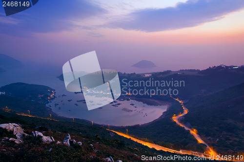 Image of Amazing sunrise and sea of cloud with mountains and tree 