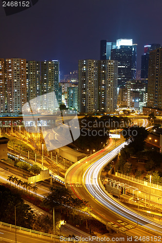 Image of highway and traffic at night, hongkong