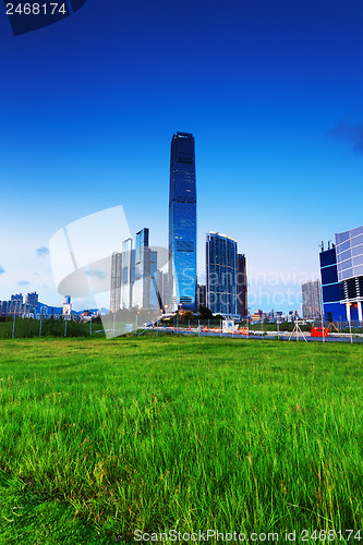 Image of modern building at sunset, hongkong