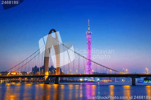 Image of Zhujiang River and modern building of financial district at nigh