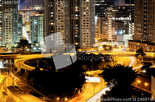 Image of highway and traffic at night, hongkong