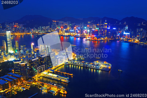 Image of Aerial view of Hong Kong harbor from Kowloon island 