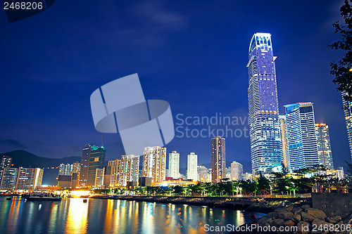 Image of Hong Kong at night and modern buildings 