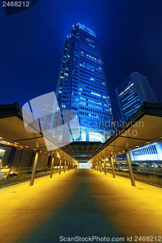 Image of Colorful city night with lights of cars motion blurred in hong k